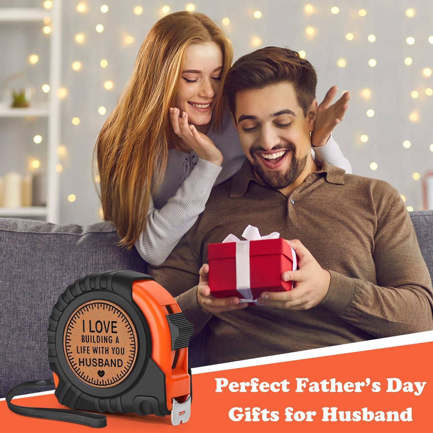 Husband Gifts for Birthday Anniversary Christmas Husband Gifts from Wife, Romantic Wedding Anniversary Men Gifts, Best Husband Ever Gifts, Genuine Leather Engraved 25 FT Tape Measure Useful Tools Gift