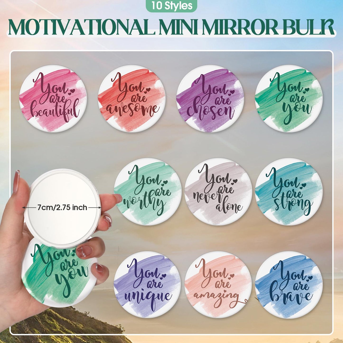 Vercraft 60 Pcs Employee Appreciation Gifts Inspirational Canvas Makeup Bags Compact Mirrors Bulk Cosmetic Bags Round Portable M