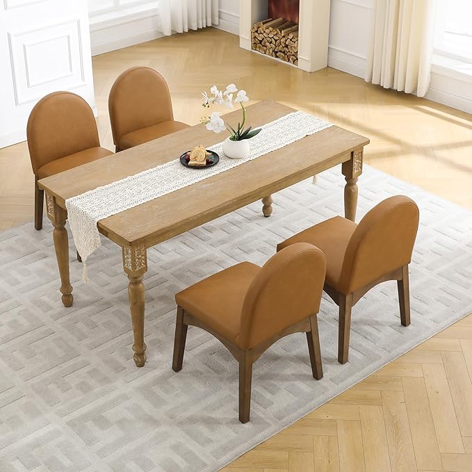 DUOMAY Modern Dining Chairs Set of 2, Mid Century Faux Leather Dining Room Chairs Upholstered Kitchen Chairs with Solid Rubberwood Legs, Armless Accent Side Chairs, Brown
