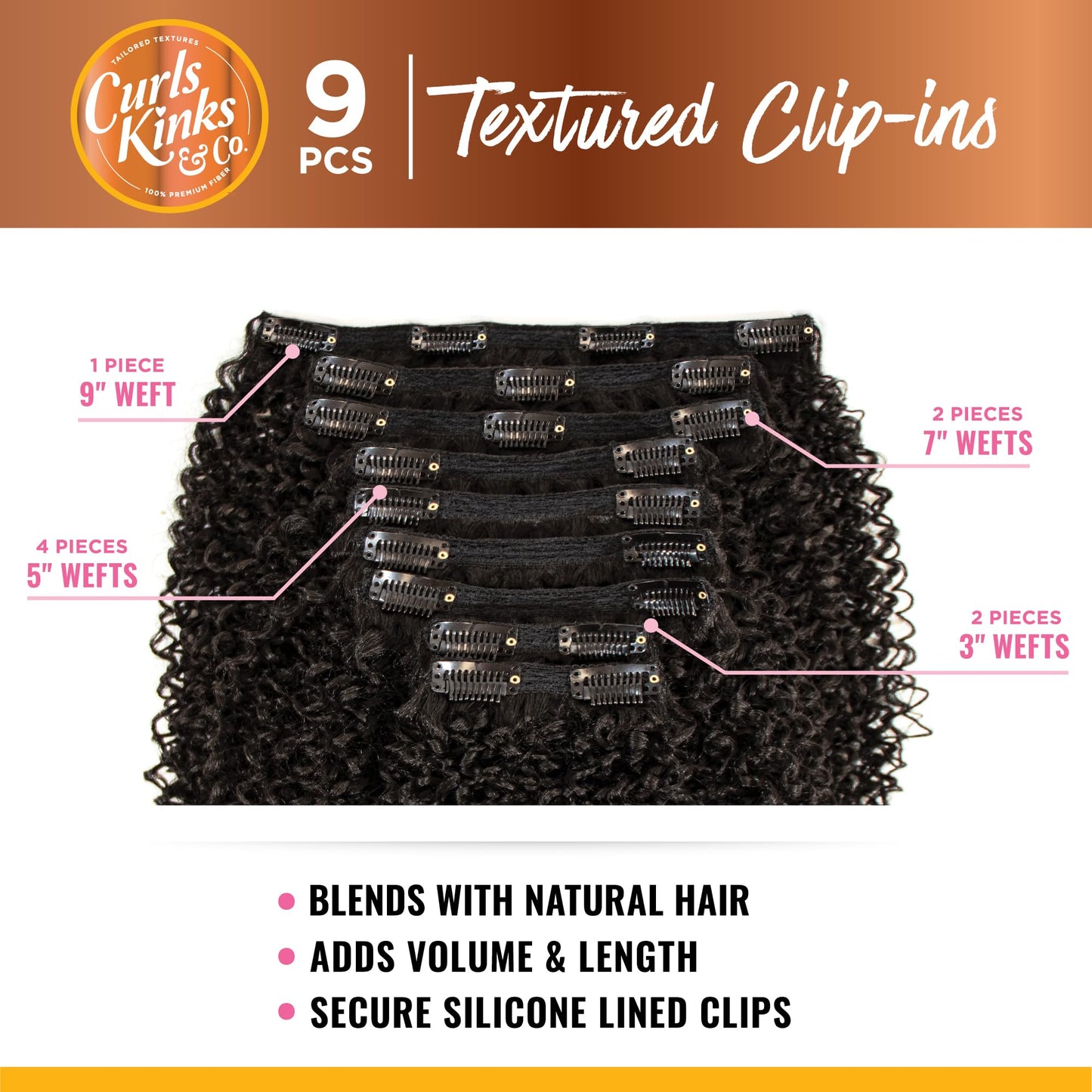 Sensationnel Curls kinksandco clip in - top lady 18 inch easy to use clips for natural 3c to 4c hair textures (2 DARKBROWN)