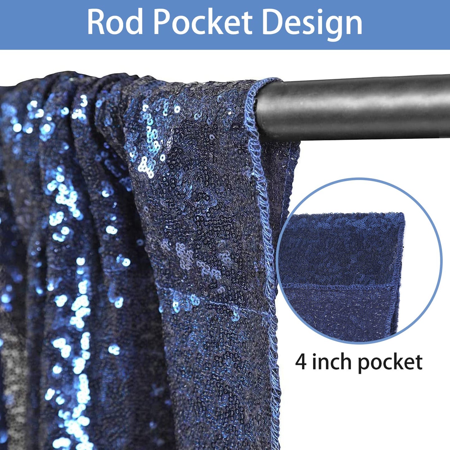 Hahuho Navy Sequin Backdrop Curtain, 2Pcs 2Ftx8Ft Glitter Backdrop Curtain For Parties, Christmas, Wedding, Party Decoration(2 P