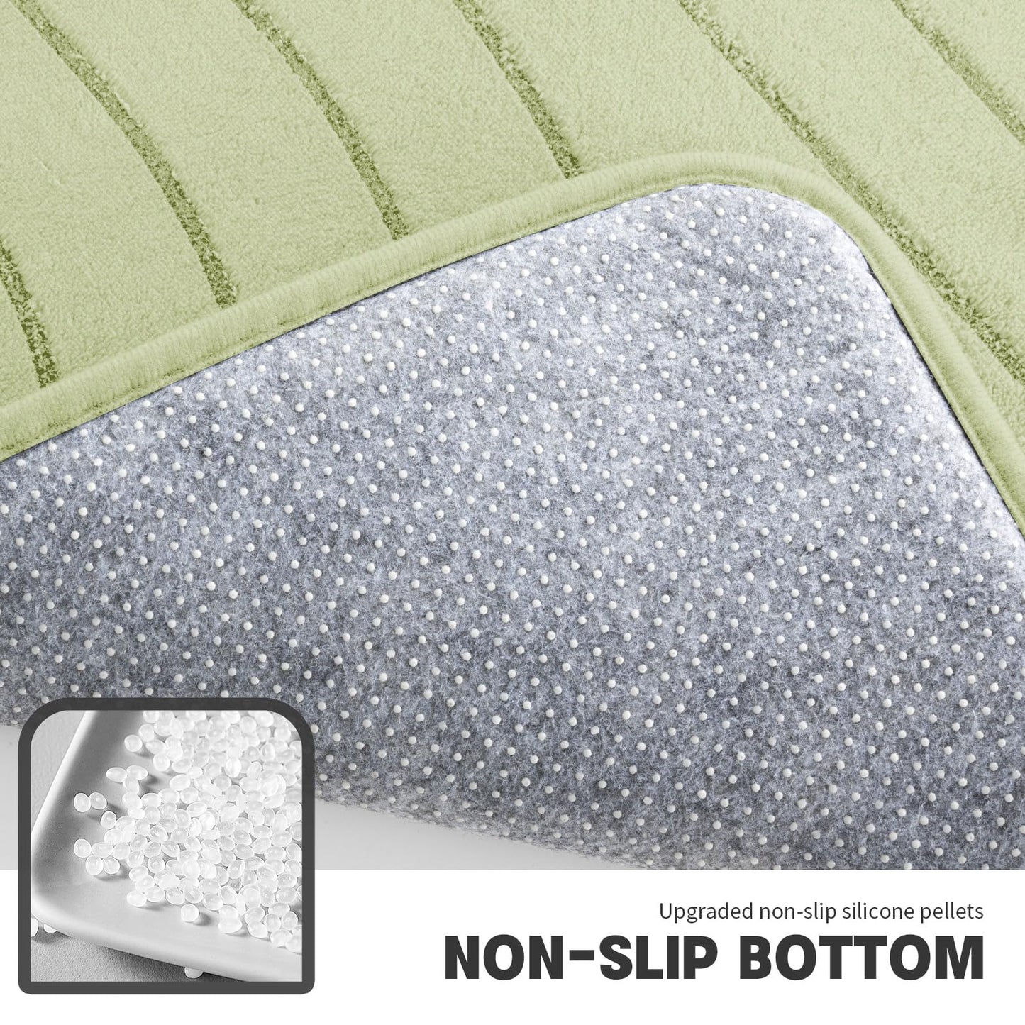 YIHOUSE Bathroom Rug Set, Soft Non Slip Memory Foam Bath Mats, Extra Thick, Machine Washable, Green