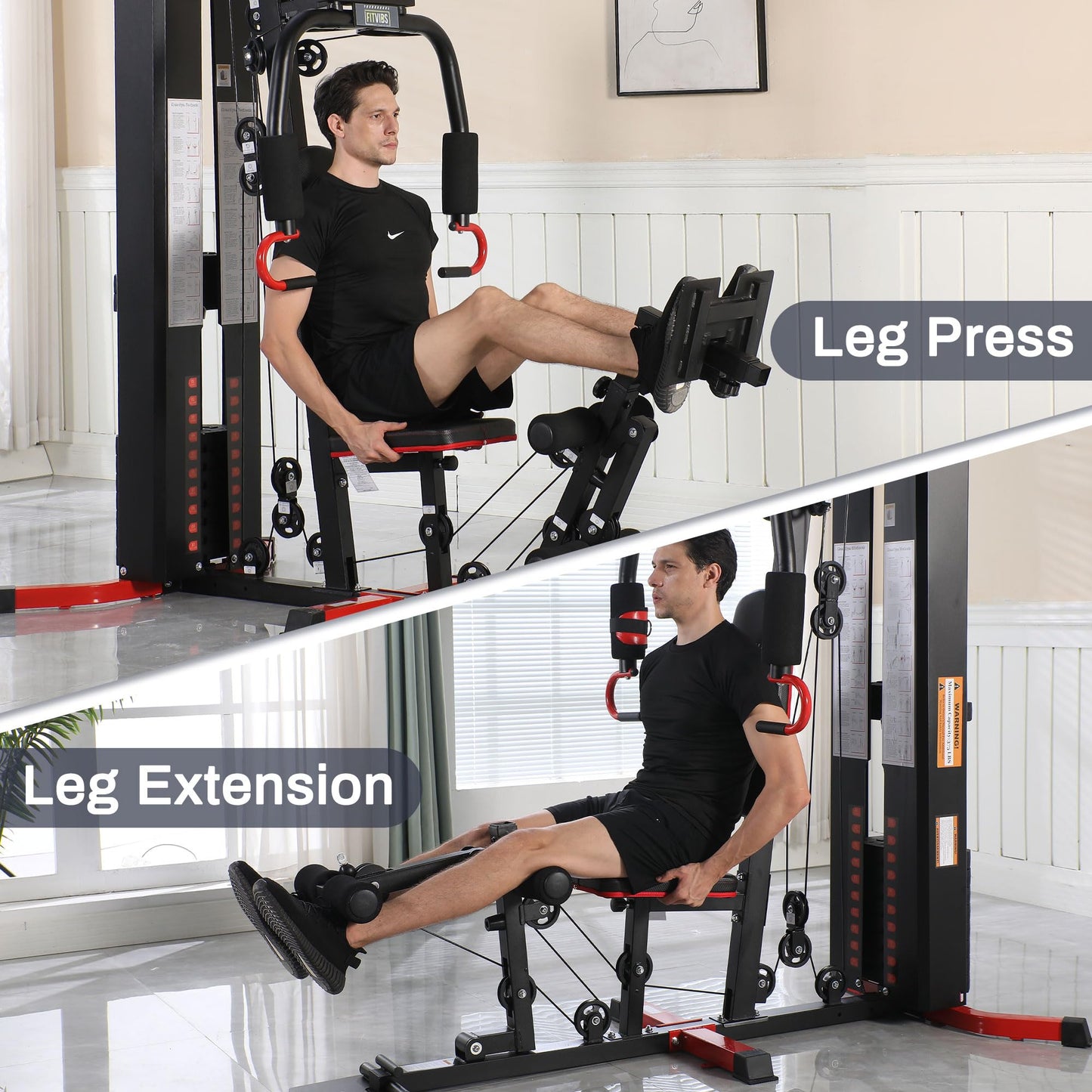 Fitvids Multifunctional Home Gym Equipment with 122.5 lbs Weight Stack, Full Body Workout Weight Machine Strength Training Exercise Equipment with Pulley System & Leg Press, All-in-One Workout Station