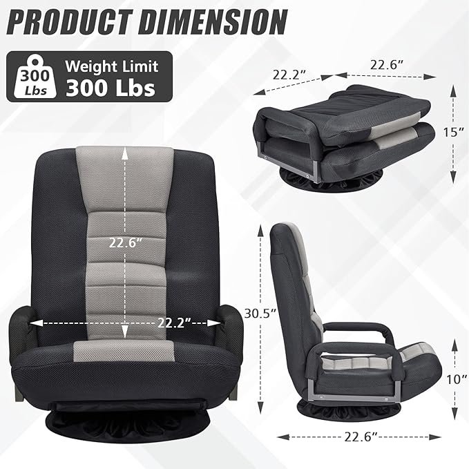 ACIPENSER Swivel Gaming Chair Multipurpose 2PACK Floor Gaming Chair for Playing Video Games, TV, Reading w/Armrest Lumbar Support & 6 Adjustable Postion Backrest for Adults & Kids,Grey