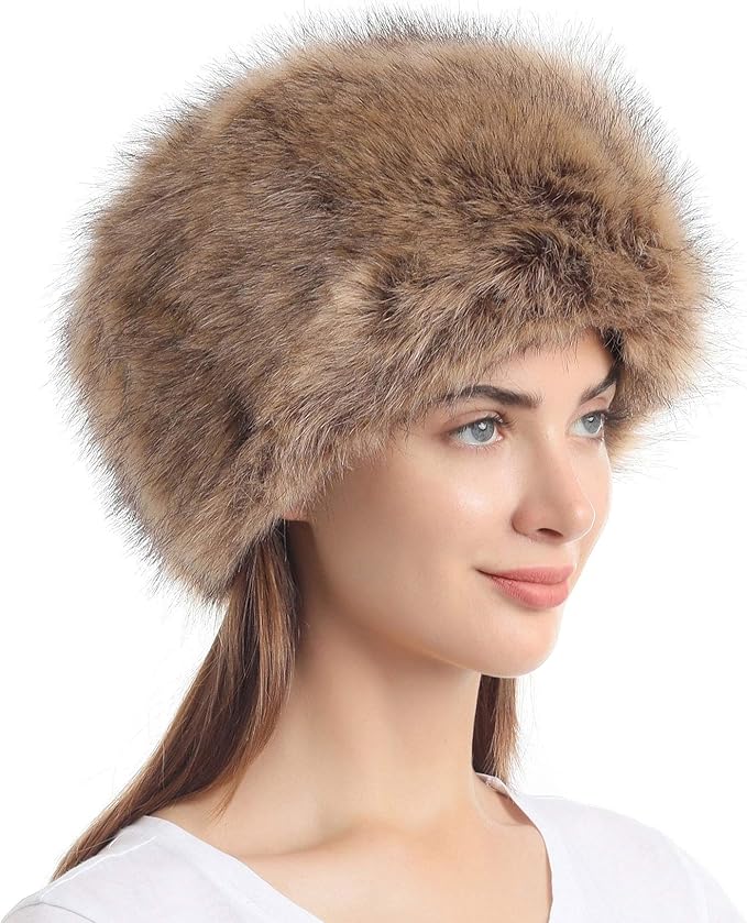 LA CARRIE Women's Faux Fur Hat for Winter with Stretch Cossack Russian Style White Warm Cap