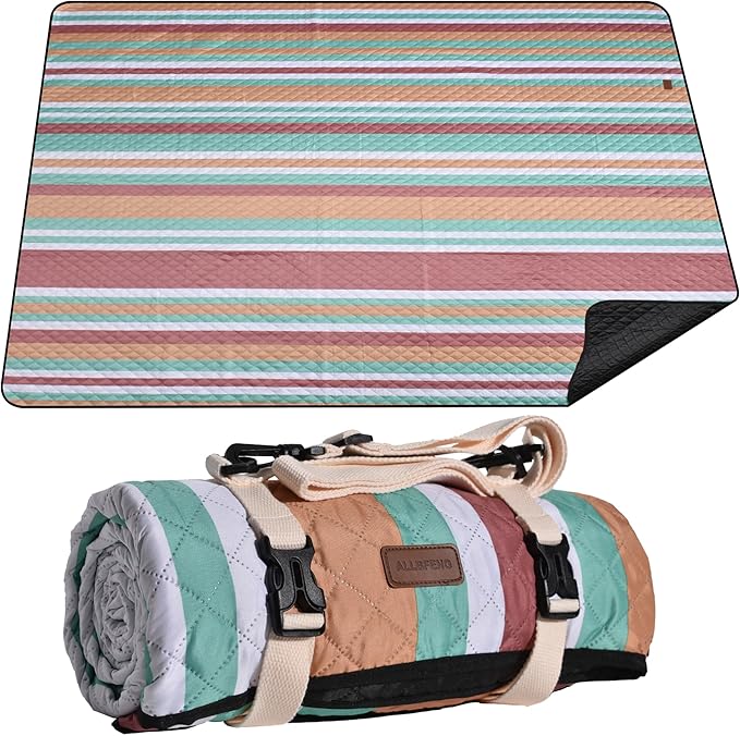 Waterproof Picnic Blanket 80" x 60" in Portable with Carry Strap for Beach Mat or Family Outdoor Camping Party, Park Blank...