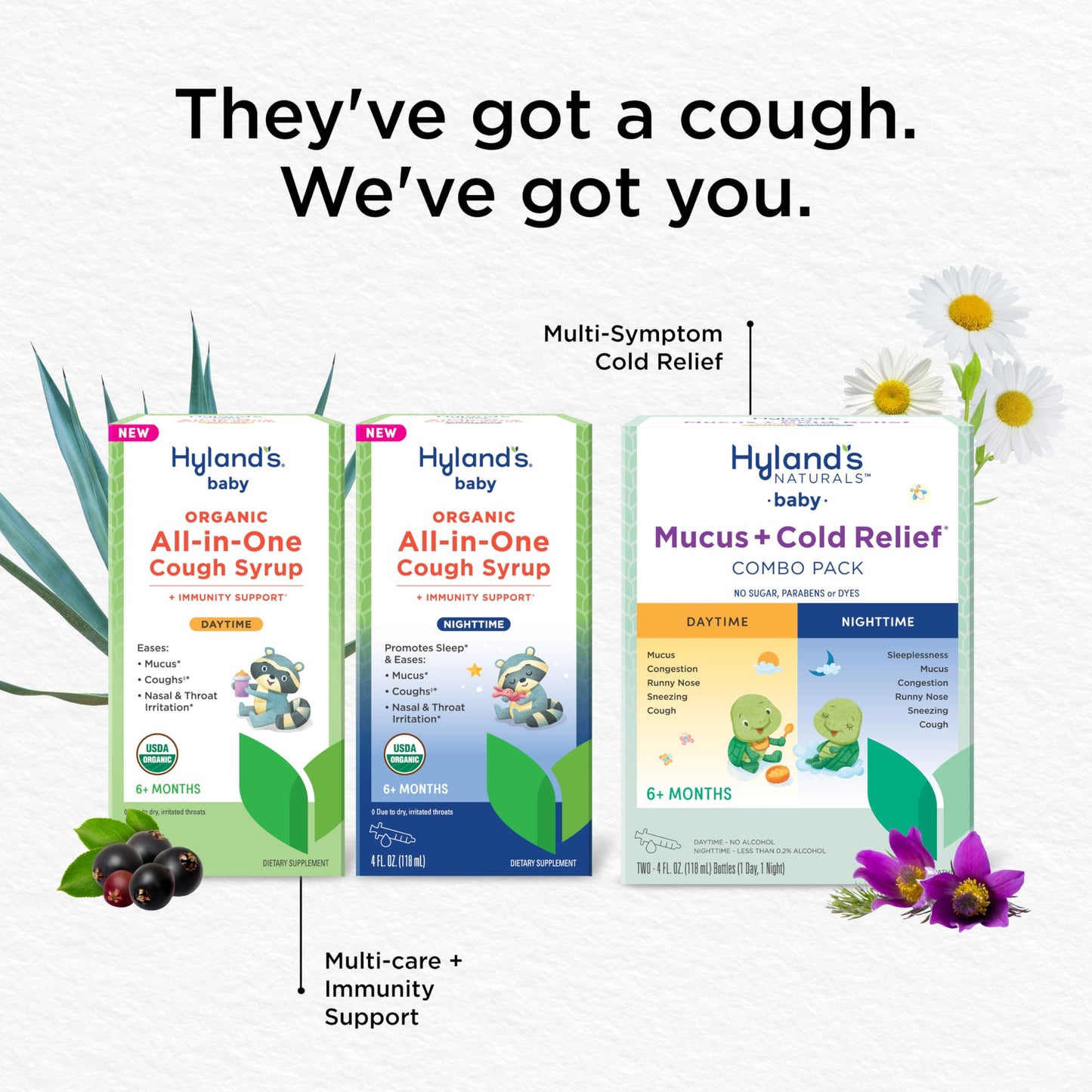 Hyland's Baby Organic All in One Daytime Cough Syrup + Immune Support with Elderberry, Vitamin C & Zinc, 4 Fl Oz