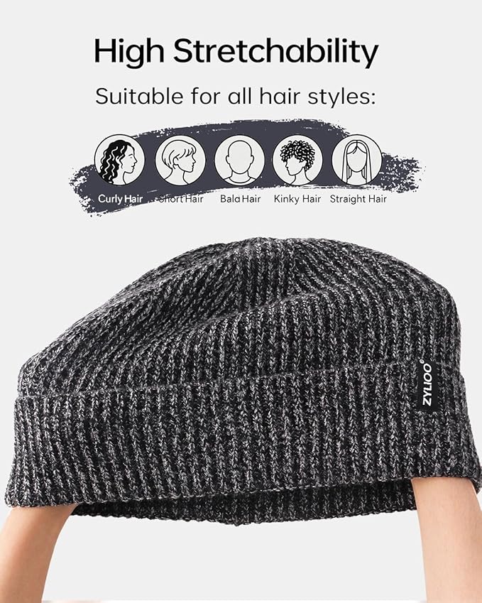 Zylioo Oversize Beanie Hats, XXL Big Size Ribbed Knit Cuffed Winter Hat for Cold Weather, Warm Skull Watch Cap