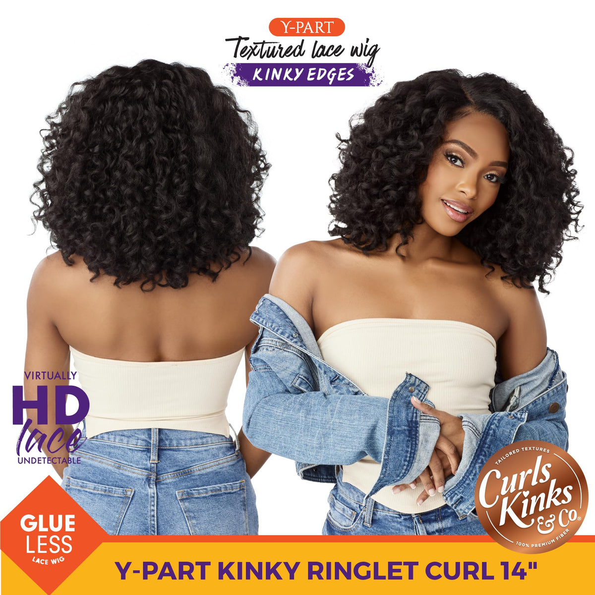 Sensationnel Curls Kinksandco Kinkyedges Wig - Kinky Ringlet Curl 14 inch Y Part Lace Natural Kinkytexture Edged Hairline for Na