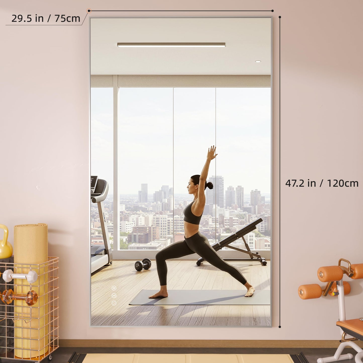 Hasipu 48''x 30'' Home Gym Mirror with Lights Dimmable Anti-Fog Large Full Length Wall Mounted Full Body Mirror for Yoga Dance Fitness Exercise Studio Bedroom Garage, Tempered Glass Workout Mirrors