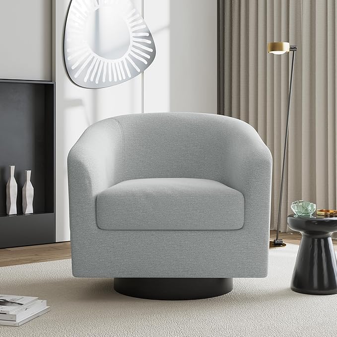 UIXE Swivel Accent Chair, Chenille Barrel Chairs Upholstered Armchair for Living Room, Modern Round Arm Chair Small Single Sofa Bedroom Reading Seat - Light Gray