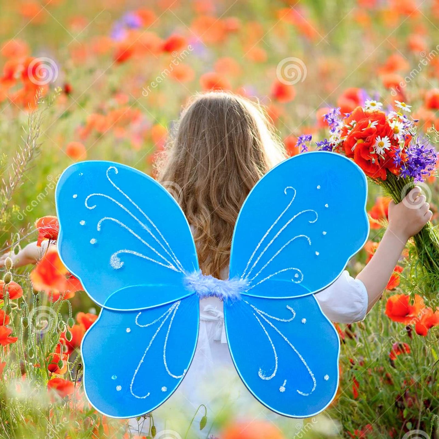NENMATTE Fairy Girls Wings for Kids,Sparkle Angel Wings Butterfly Wing for Birhday Party Halloween Costume Dress Up for Kids Women (Blue)