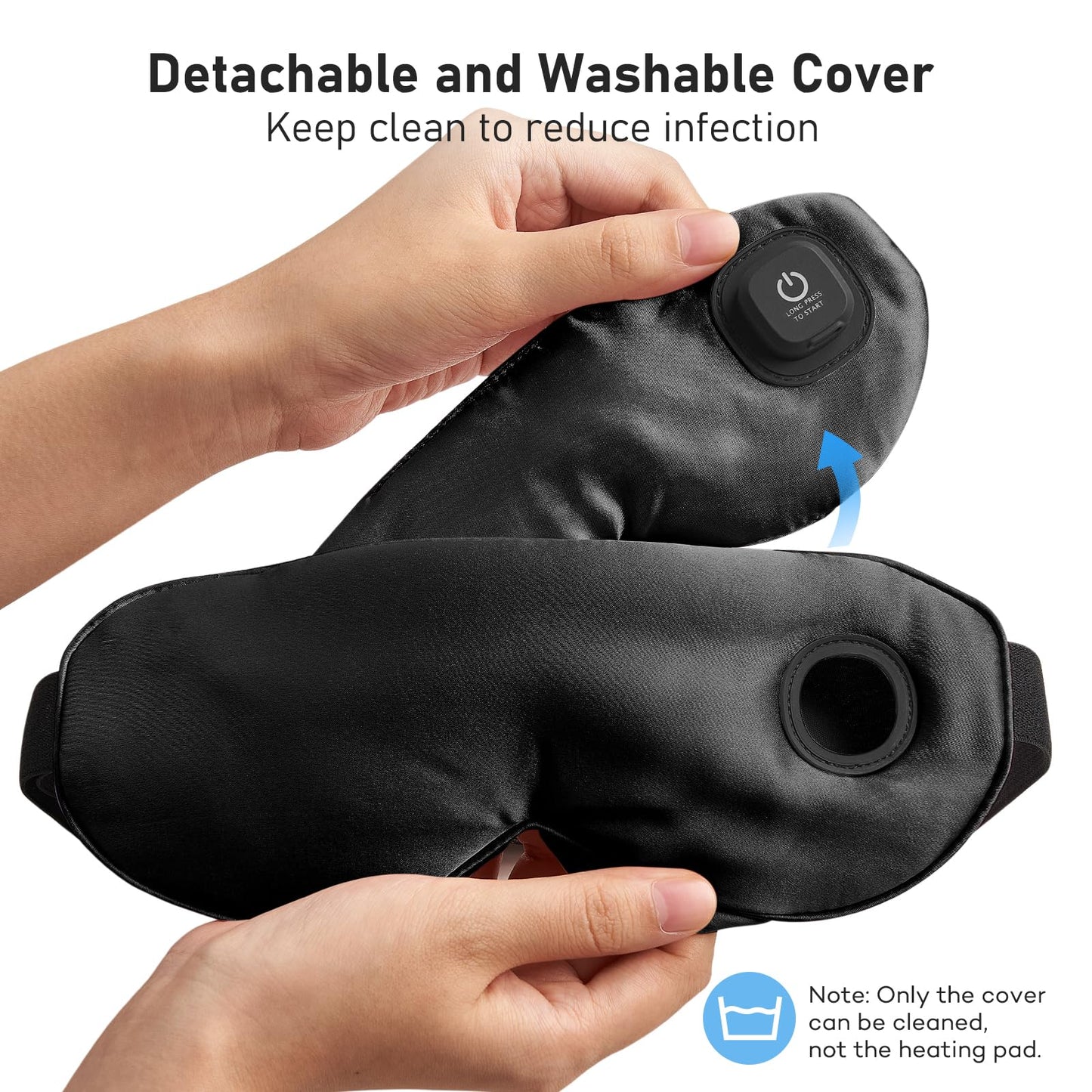 LitBear Heated Eye Mask, Silk Cordless Warm Eye Compress for Dry Eyes, Light Blocking Heat Eye Mask for Women Men, Soft Eye Heating Pad for Dry Eyes, Travel, Rechargeable, Washable Cover (Black)