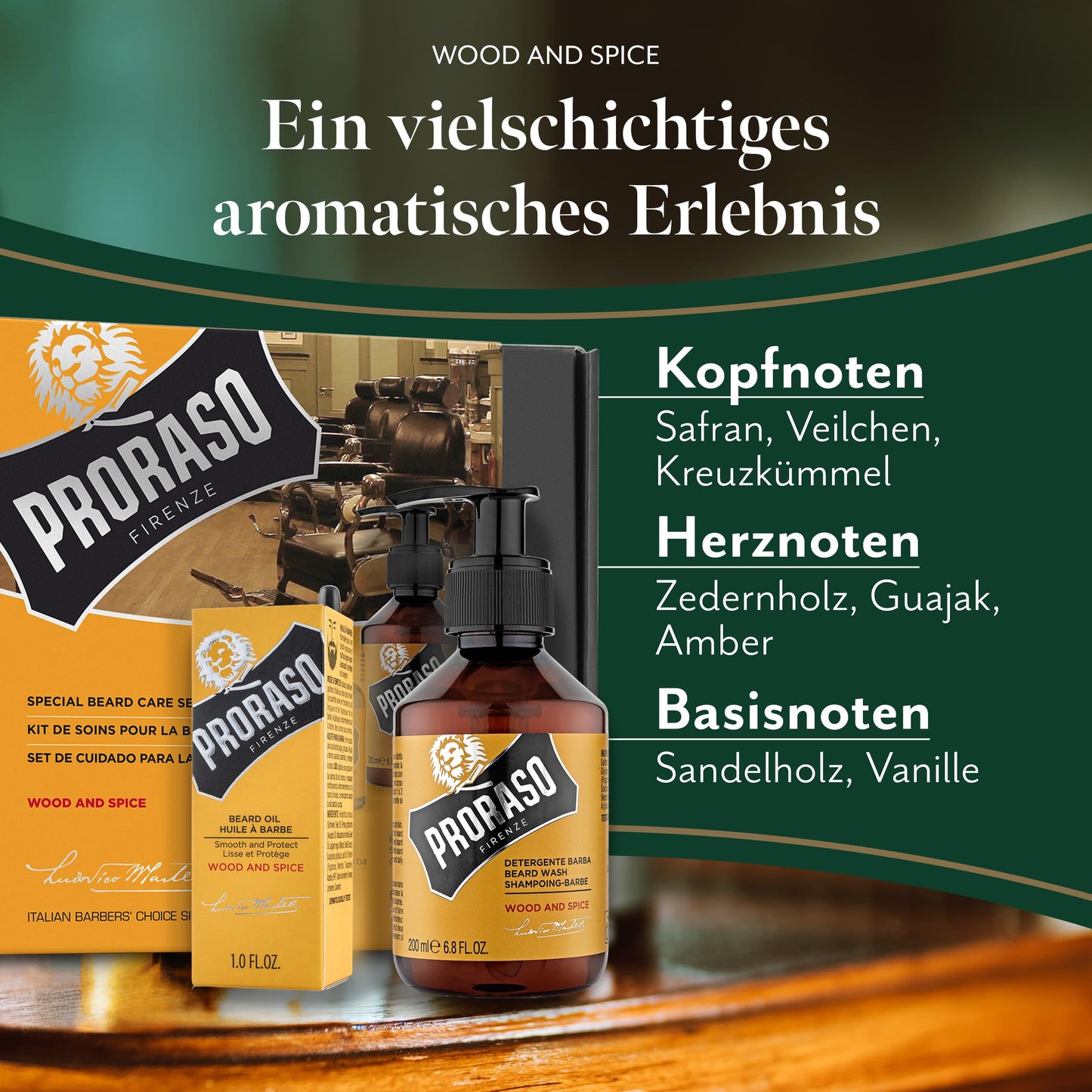 Proraso Beard Care Kit for Men, Beard Wash & Oil with Sandalwood to Tame, Cleanse & Detangle Full, Thick and Coarse Beards, Wood