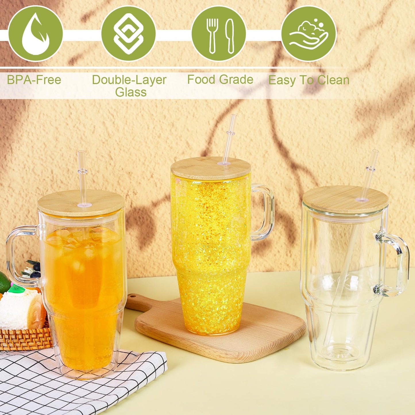 32 Oz Glass Snow Globe Tumbler Cup With Handle, Pre-Drilled Double Wall Glass Coffee Mug For Snow Globe Diy Glitter