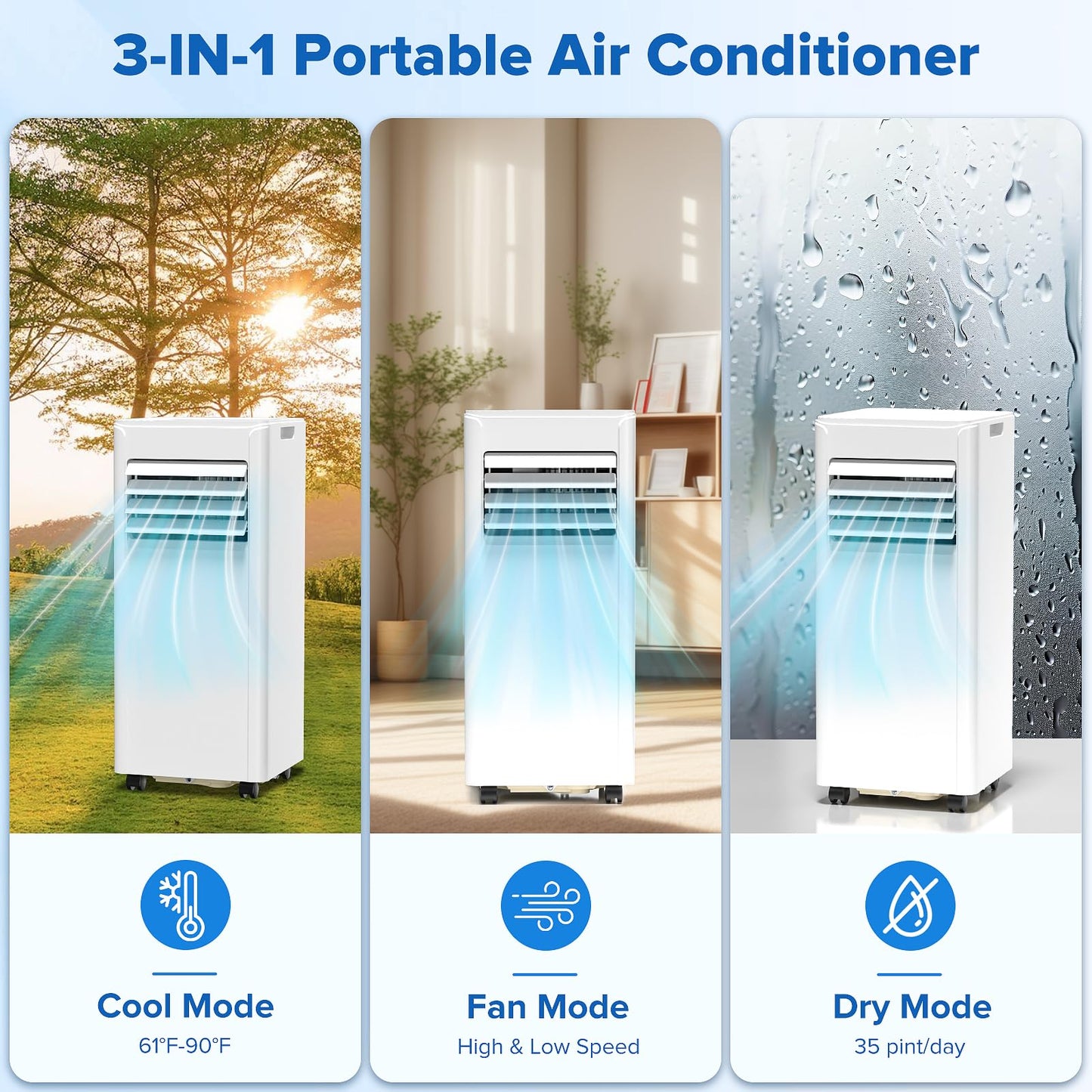 Zafro 8000 Btu Portable Air Conditioner Cools Up To 350 Sq. Ft., Remote Control, Led Display, 3-In-1 Modes Portable Ac Units Wit
