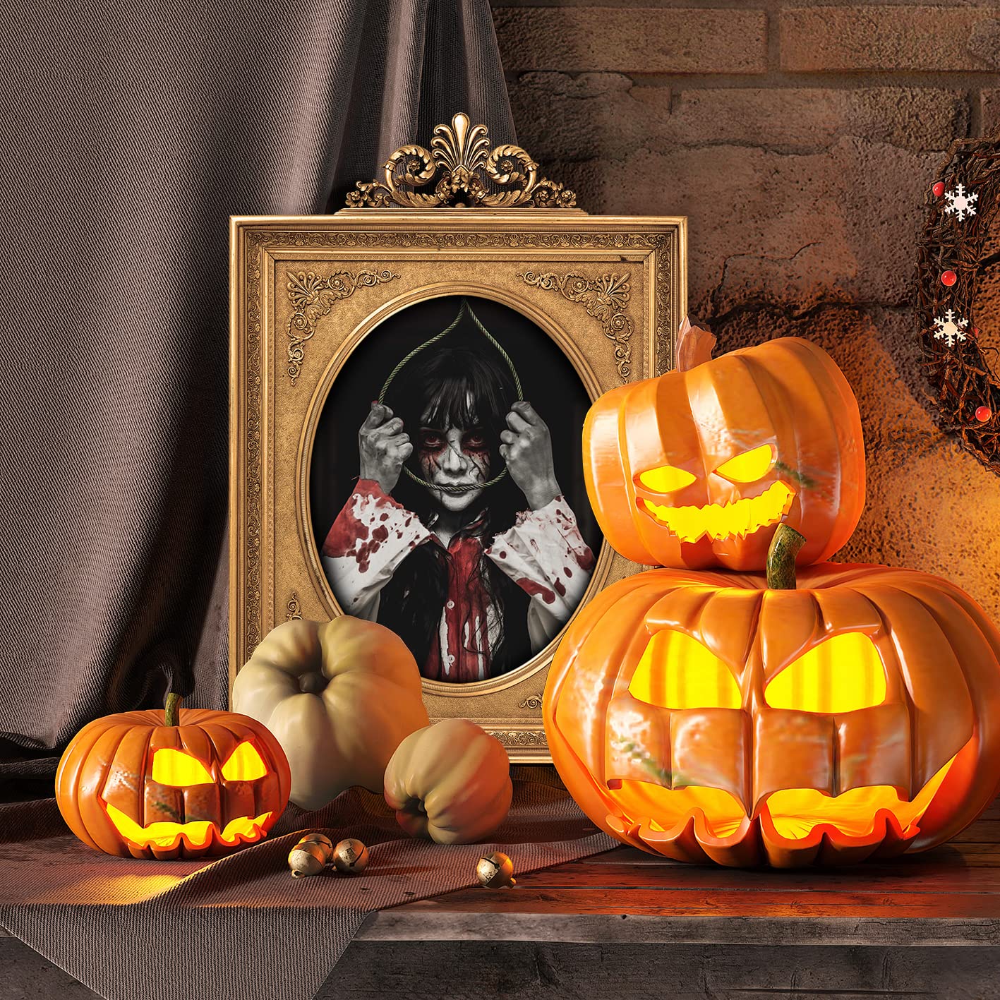 Benjia 15 Halloween Gothic Mansion Haunted Horror Picture Frames, Waterproof Durable, with 80pcs Self Adhesive Dots, Creepy Photo Decorations For Haunted Home Family Castle Masquerade Party