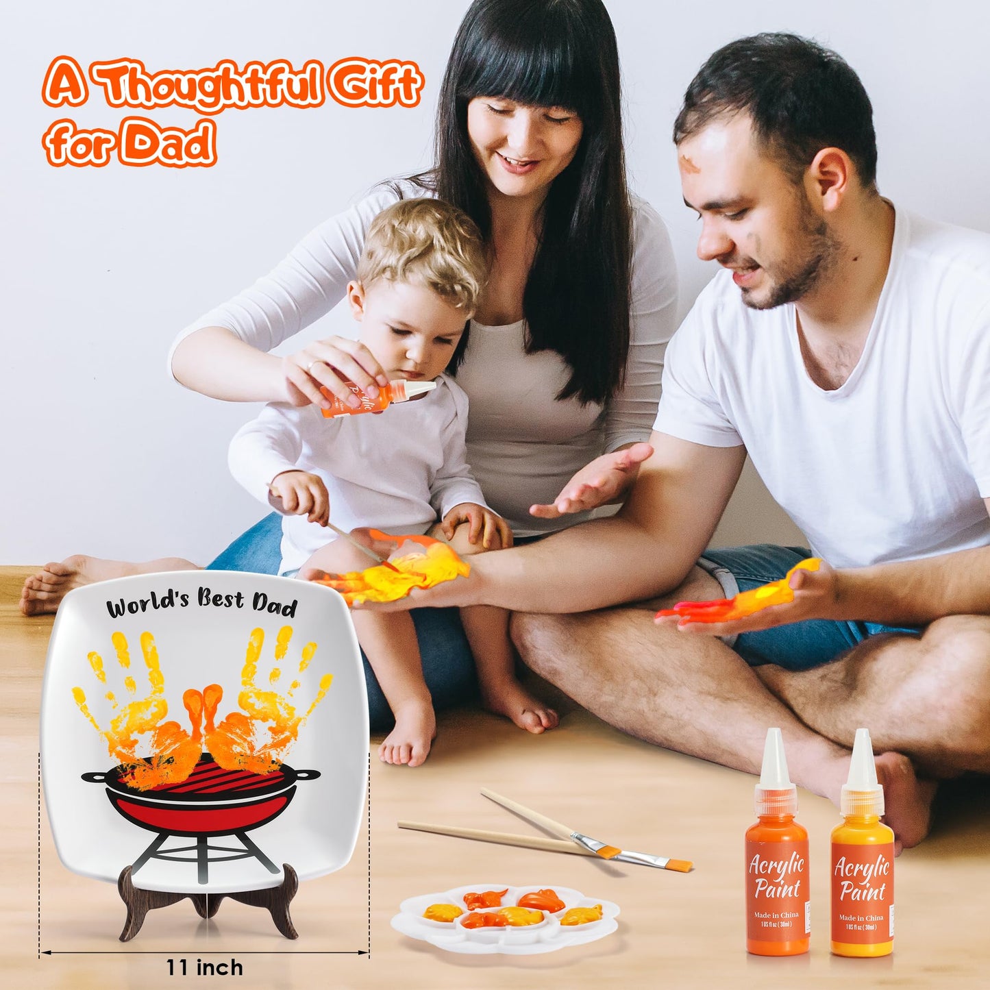 Funny Gifts for Dad - DIY World’s Best Dad Birthday Gift Grilling Plate with Handprint (11 inch), Cool Dads Gift from Daughter Son Wife Kids - Dad Gifts for Fathers Day Papa New Daddy