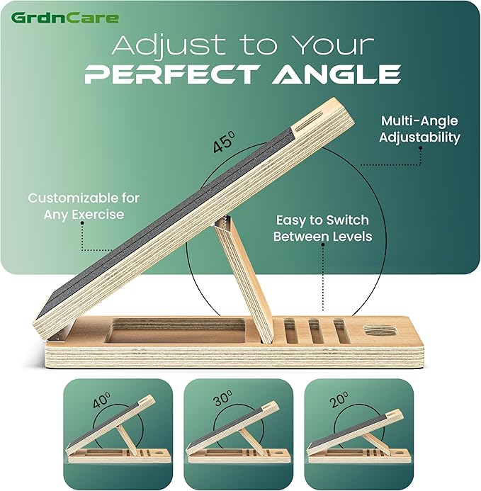 GrdnCare Wooden Calf Stretcher - Portable Slant Board for Calf Stretching - Bears 300 lbs - Adjustable Incline Board Physical Therapy Equipment - Reduce Injury Risk, Improve Foot, Leg & Ankle Mobility
