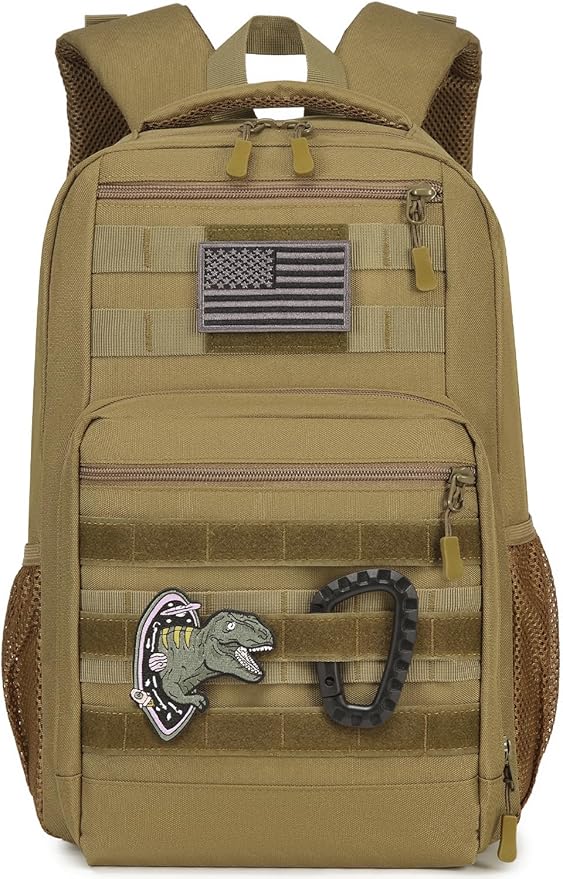 SunForMorning Kids Tactical Backpack Army Molle Bookbag Military Boys Backpack for School, Outdoor, Camping, Brown