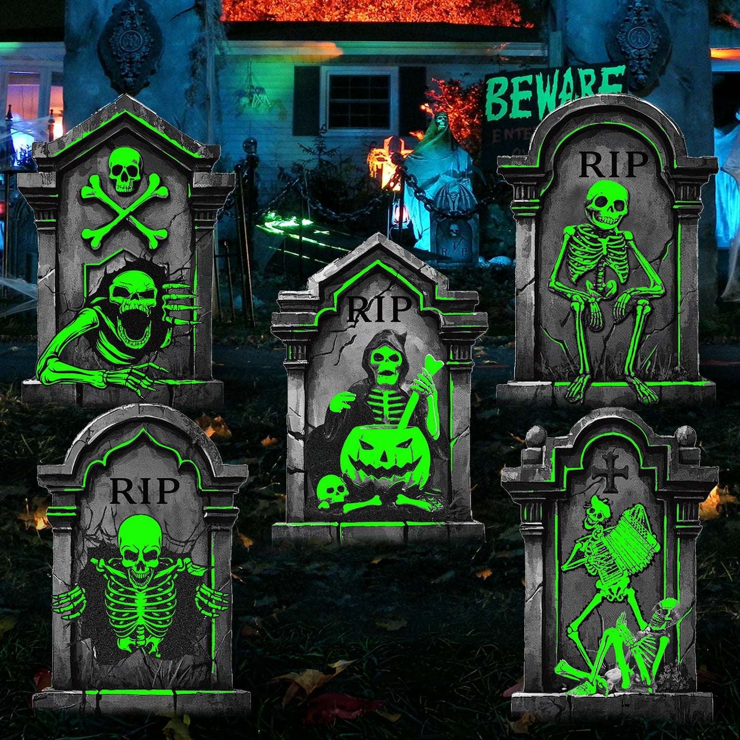 Halloween Foam RIP Graveyard Tombstones (5 Pack), Halloween Decorations Outdoor Tombstone Yard Sign with Stakes for Cemetery Yard Lawn Party Decor