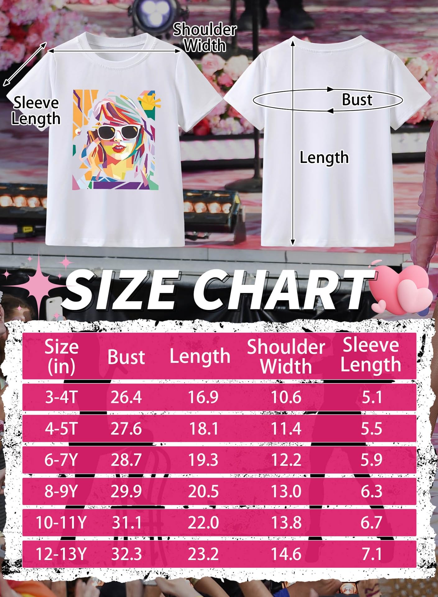 Girl Country Music T-Shirt - Kids Singer Letters Graphic Birthday Shirts Gifts Fan Song Tour Concert Outfit Top(White,130,15011b)