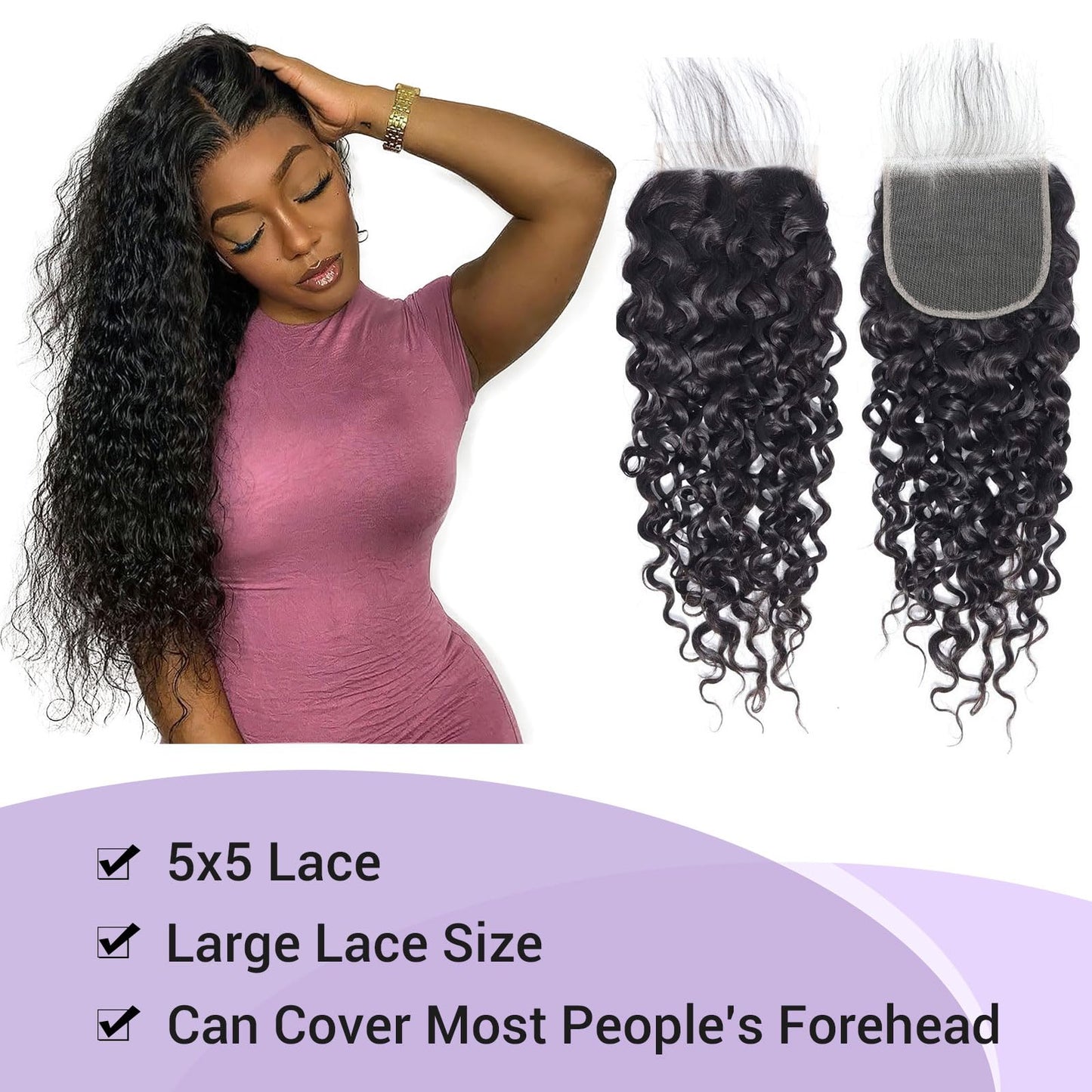 DSEKCAIN 5x5 HD Lace Closure Water Wave Human Hair 5x5 Lace Closure Transparent Big Space Size 100% Raw Virgin Human Hair Free P