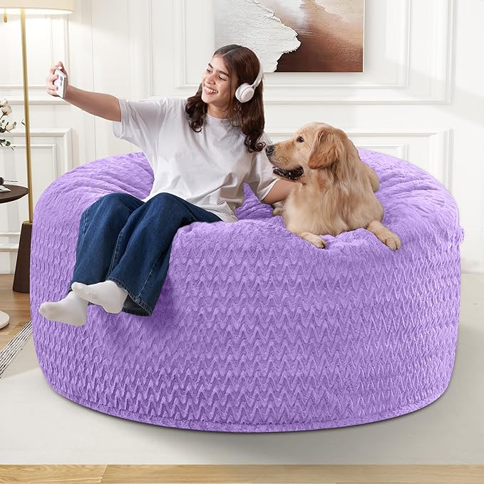3FT Bean Bag Chair,Giant Bean Bag Chairs for Adults,Big Bean Bags with Memory Foam Filled, Large Beanbag Chairs with Chevron Plush Cover-Purple