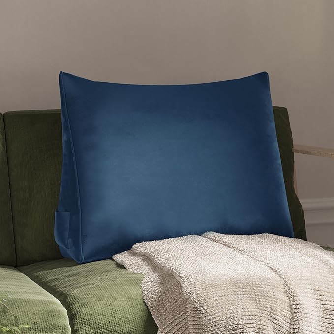 WOWMAX Back Pillow for Bed Sitting up-Bed Wedge Pillow Back Support Pillows for Bed & Sofa Couch, Velvet(100% Cotton), Deep Blue
