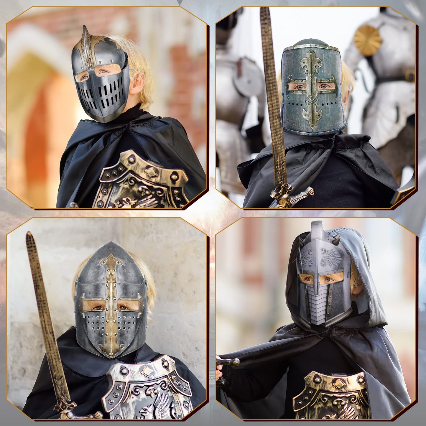 Frienda 12 Pcs Knight Masks for Kids Medieval Party Decor Paper Knight Helmets Masquerade Mardi Gras Mask Costume Gift for Christmas