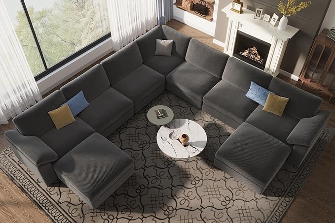 EASE MOOSE Oversized Modular Sectional Sofa with Ottoman, Modern Wide Deep Modular Cloud Couch, U Shaped Couch for Big Spaces Living Room,Dark Grey