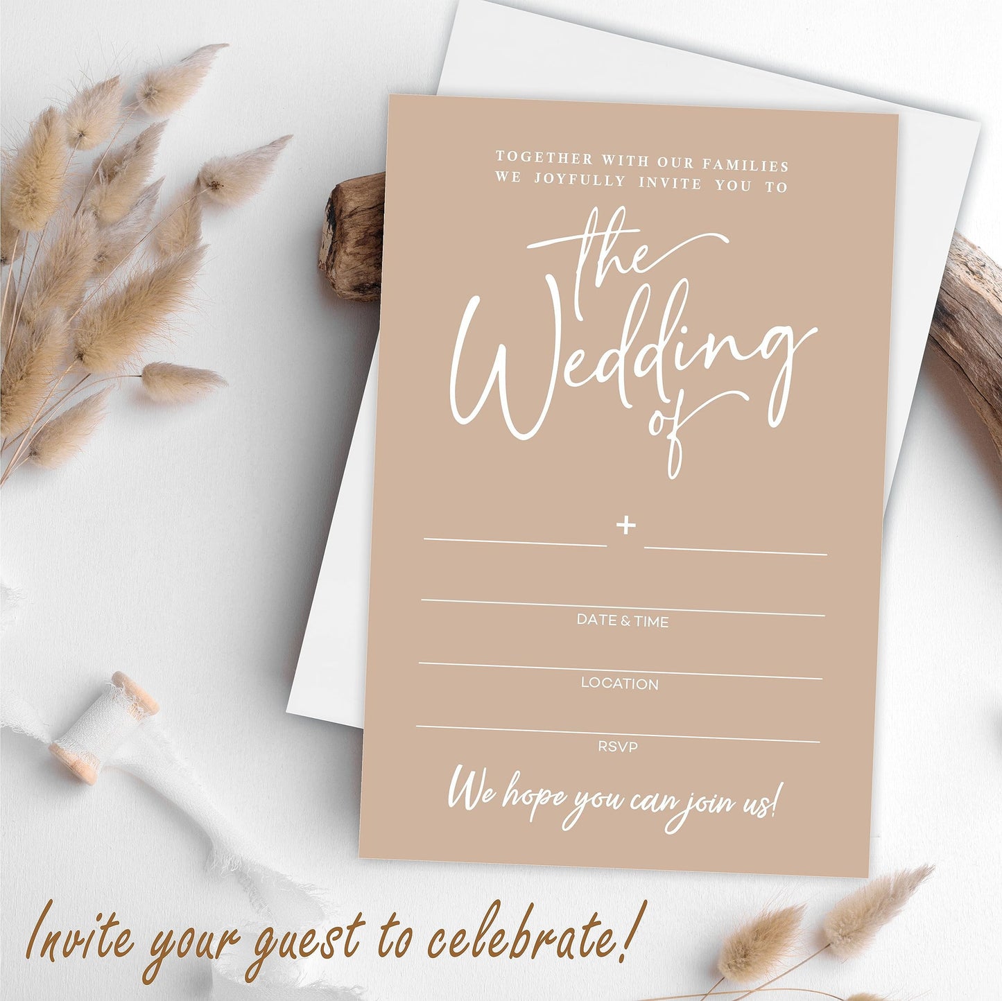 TPYEN Wedding Invitations - Minimalism Brown - 25 Wedding Invites With Envelopes, Double-Sided Fill In Style Invites For Mr & Mrs, Party Favor And Supplies - A07