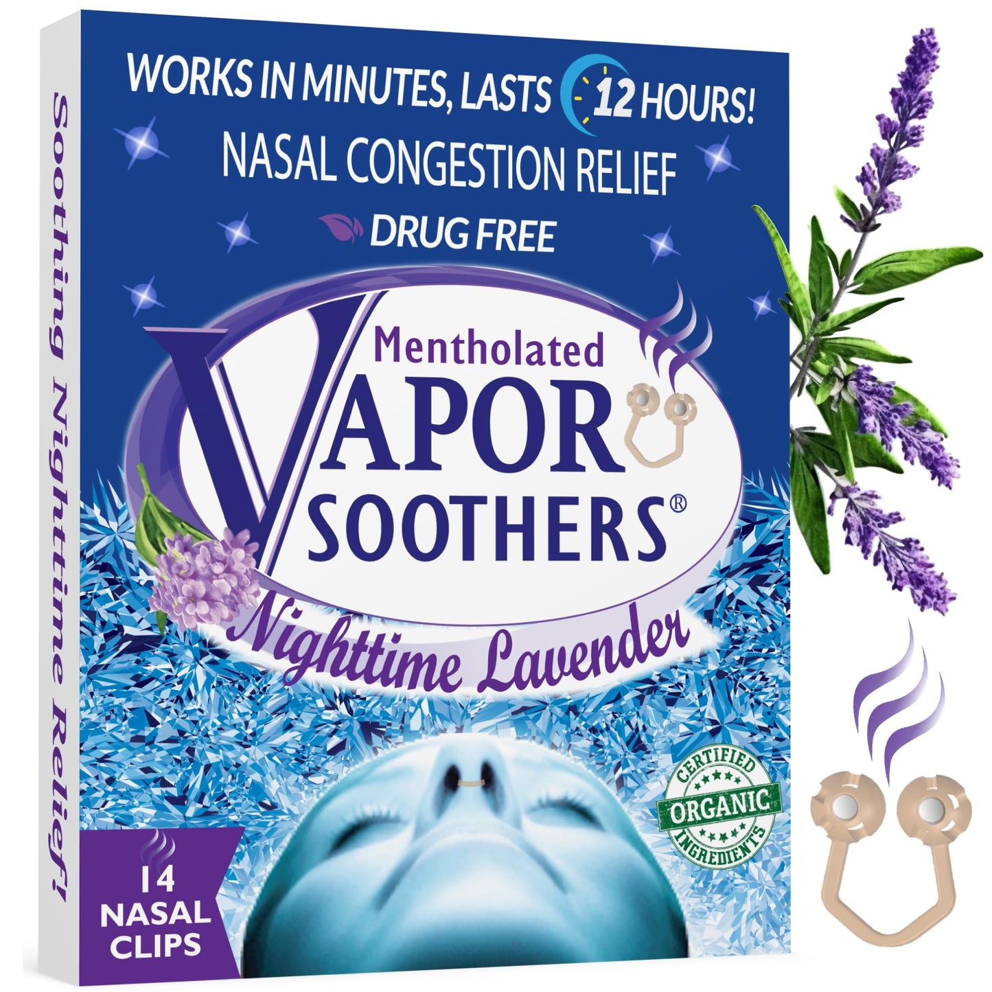 Vapor Soothers by Scenttech, Snore Reducing- Anti Snoring Aid, Nasal Dilators for Breathing, Instant Nasal Congestion Relief, Nighttime Lavender, 14 Count, Drug-Free