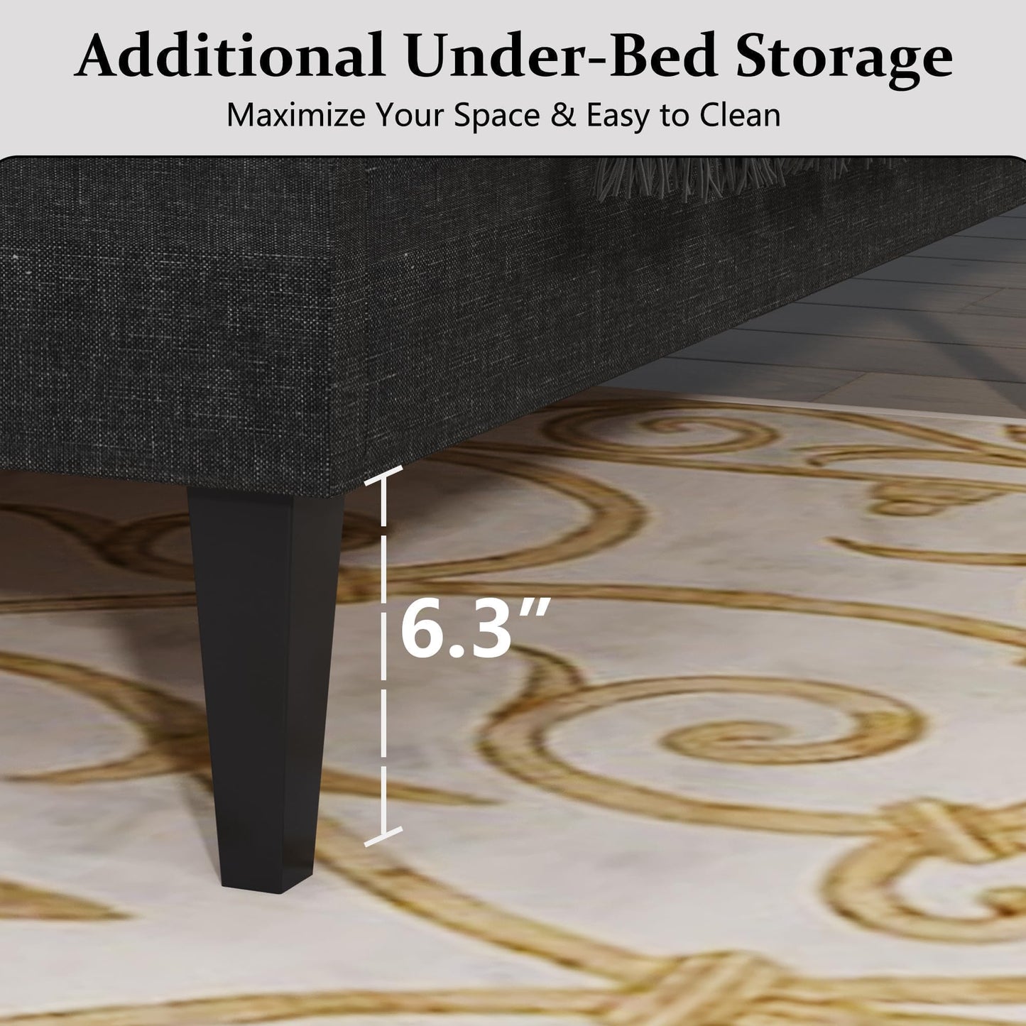 Twin Bed Frame, Upholstered Platform Bed with Button Tufted Headboard, Fabric Bed Frame with Wooden Slats Support, No Box Spring Required, Easy Assembly, Dark Grey