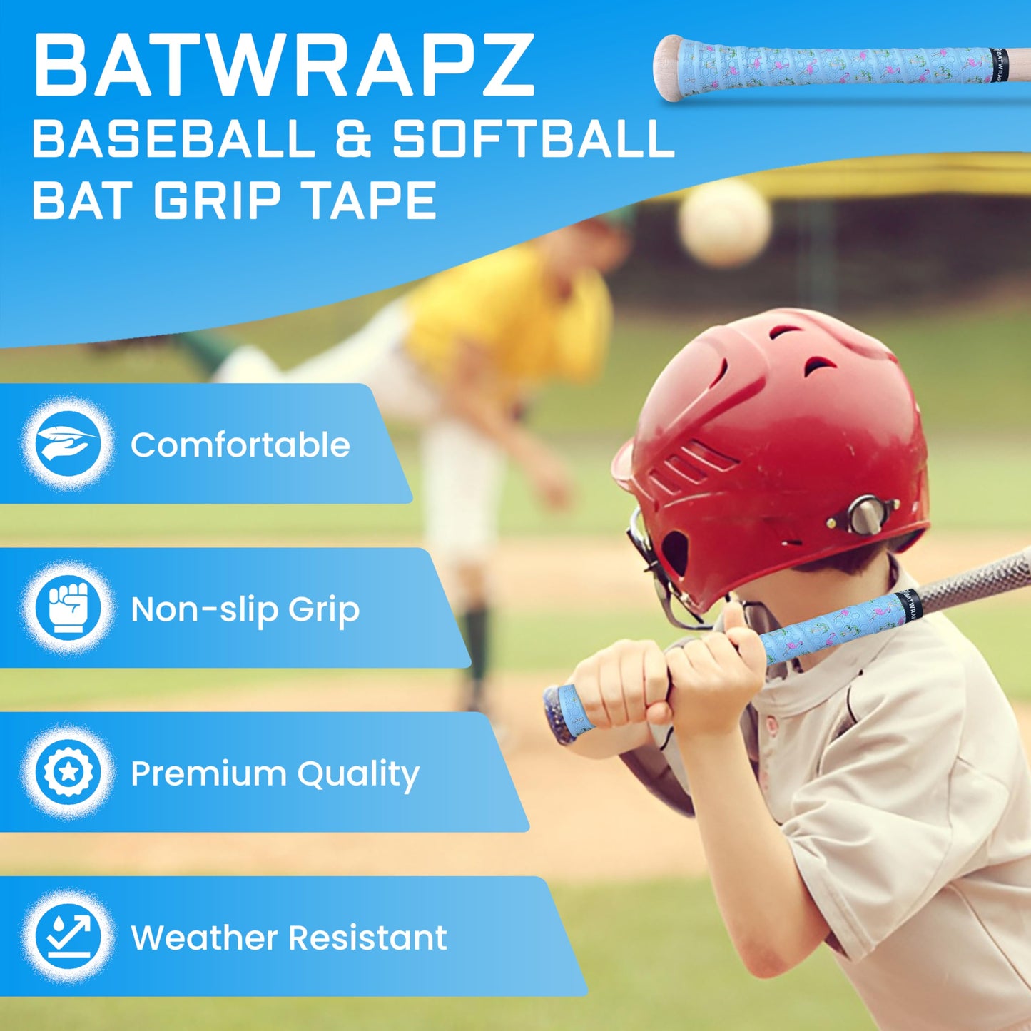 BatWrapz Baseball and Softball Bat Grip 1.1 mm Precut and Pro Feel Bat Grip Tape Replacement (Graffiti)