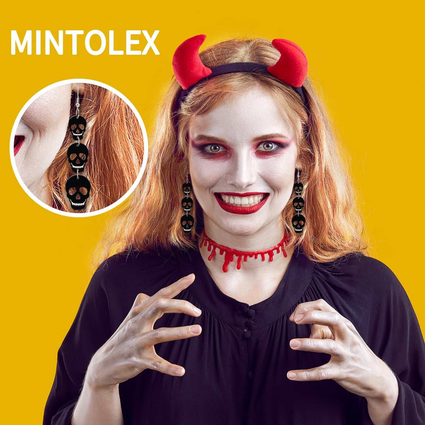 Mintolex Acrylic Halloween Earrings Black Skull Bat Drop Dangle Earrings for Women Fun Cute Spooky Halloween Holiday Costume Jewelry, Skull