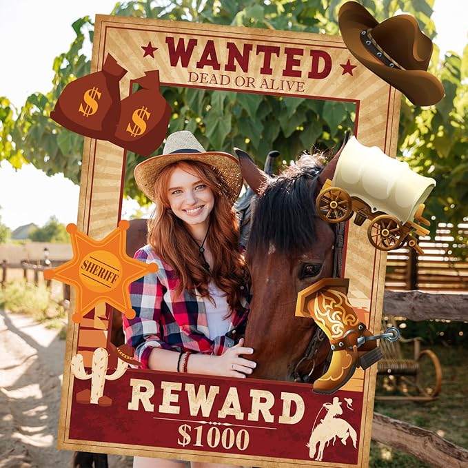 SKIRUP West Wanted Photo Booth Prop Kit Cowboy Party Decoration Wild Western Cowboy Theme Photo Booth Prop Set Wild Wester...