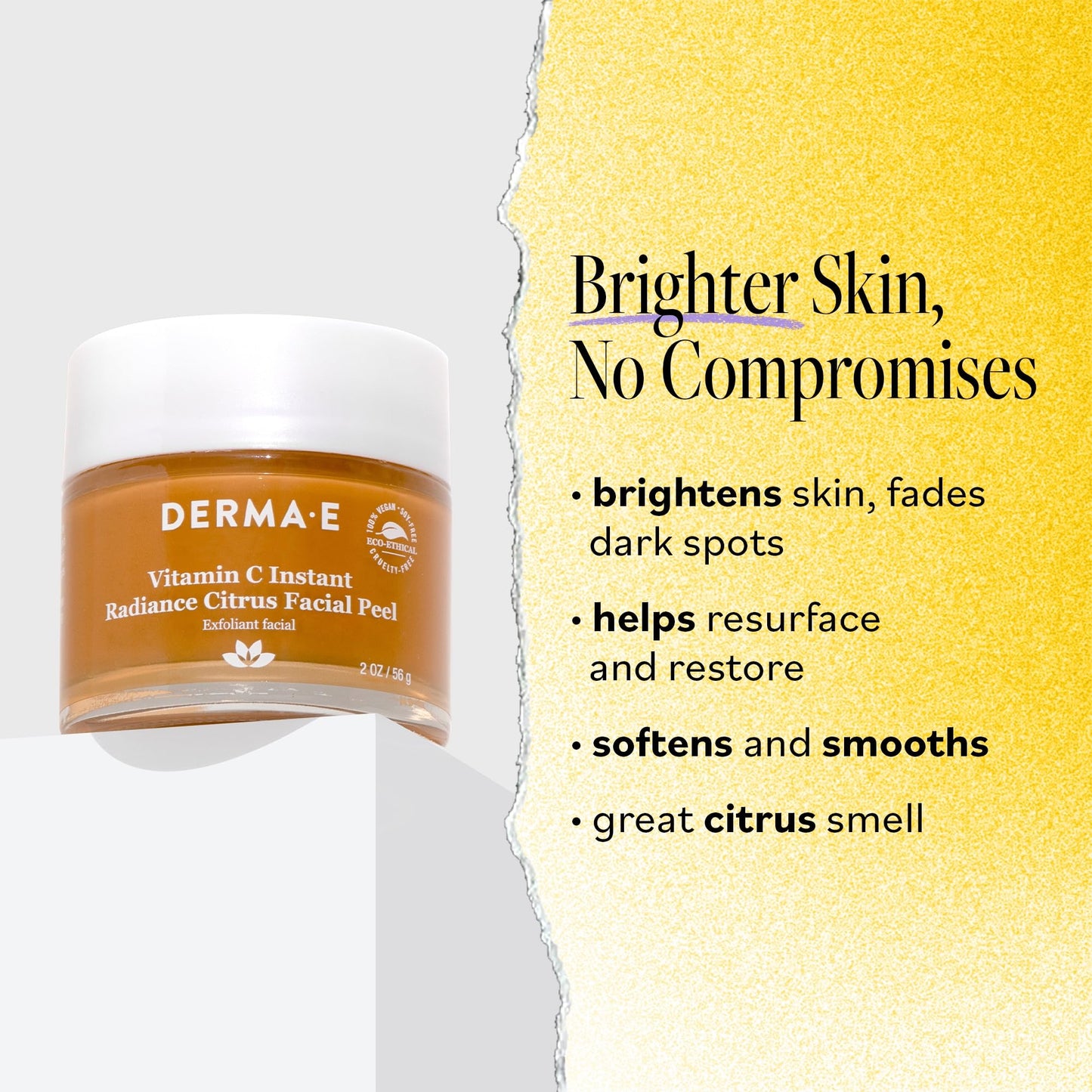 DERMA E Vitamin C Instant Radiance Citrus Facial Peel - Non-Abrasive for Face and Neck - Skin Brightening Face Peel Resurfaces,