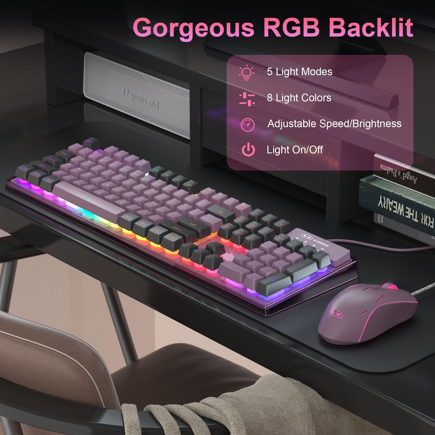 Gaming Keyboard And Mouse Combo, K1 Rgb Led Backlit Keyboard With 104 Key Computer Pc Gaming Keyboard For Pc/Laptop (Blackcurran