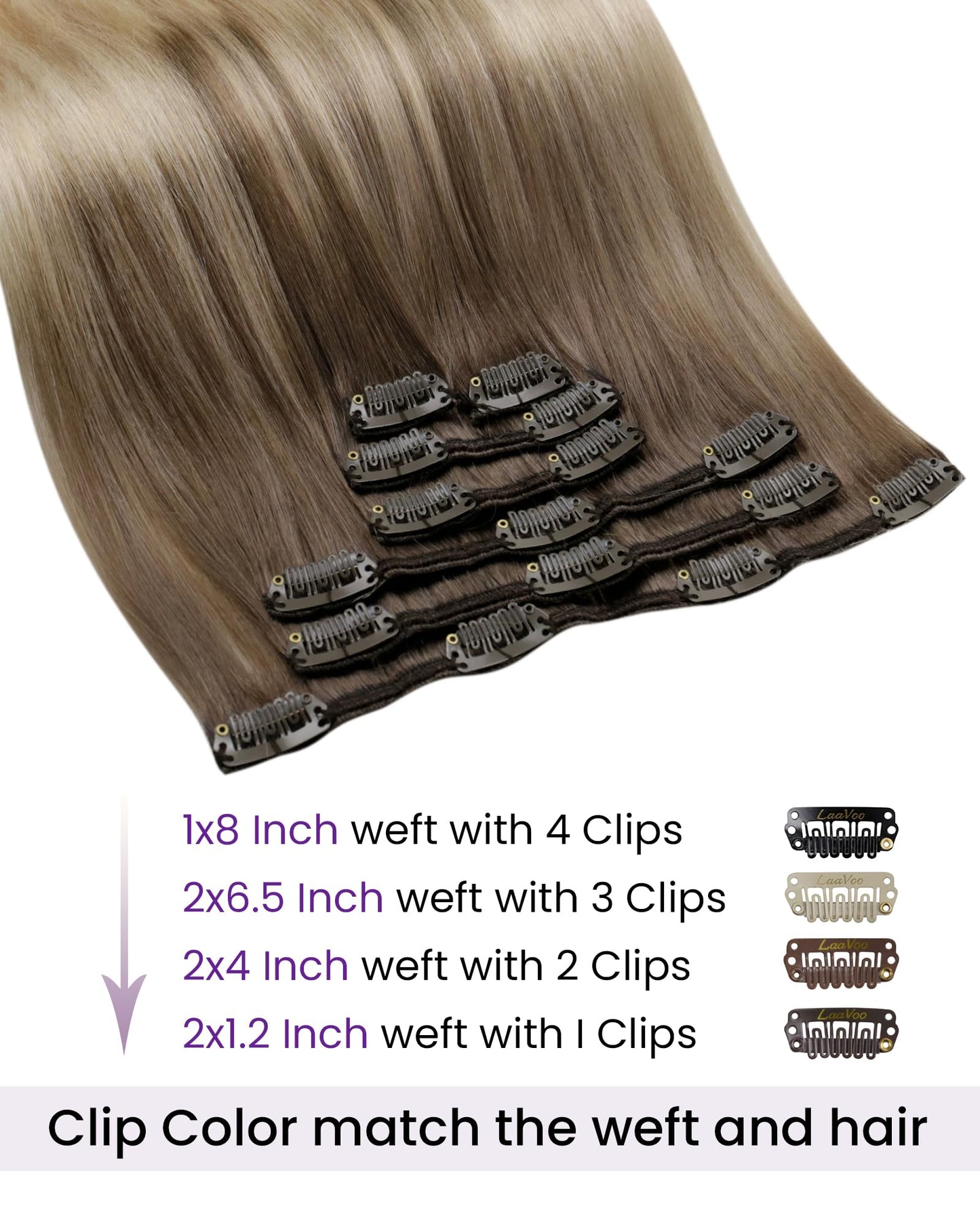 LaaVoo Hair Extensions Real Human Hair Clip ins Light Brown Ombre Ash Blonde Mix Platinum Blonde Balayage Clip in Extensions Rea