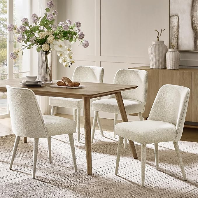 HULALA HOME Modern Dining Chairs Set of 4，Linen Fully Chenille Upholstered Dining Room Chairs Set with Foot Peg, Solid Wood Frame, Armless Kitchen Accent Chairs for Living Room Bedroom Reception