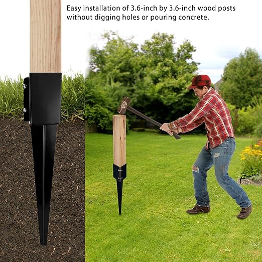 XYADX Fence Post Anchor 36 inch Ground Spike Heavy Duty Black Powder Coated Fence Stakes Post Base for Mailbox, 36 x 4 x 4 Inches Outer Diameter (Inner Diameter 3.6 x3.6 Inches), Pack of 4