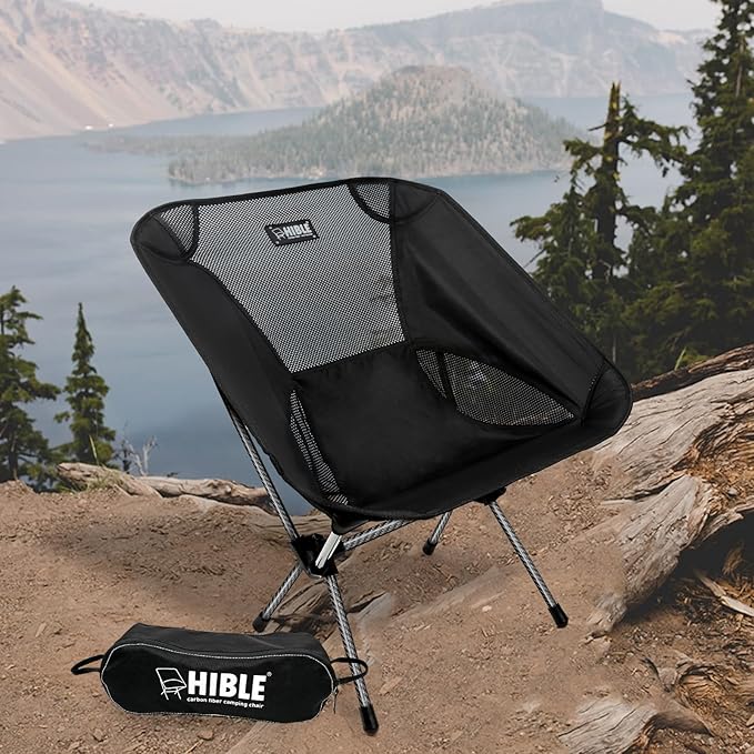 HIBLE Carbon Fiber Folding Camping Chair, Ultra-Light Portable Camp Chair for Hiking, Beach, Fishing, Stable Backpacking C...