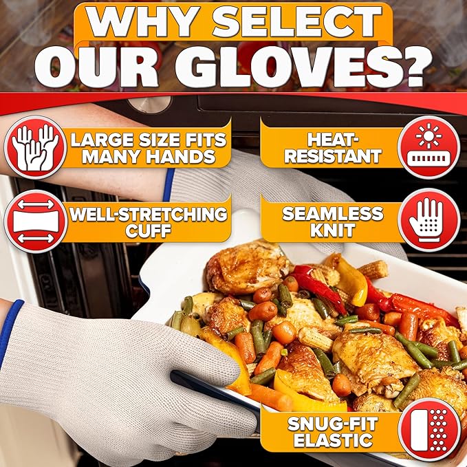 Heat-Resistant Cooking Gloves for Indoor and Outdoor Use - Gloves for Cooking, Baking, Pot-Holding, Smoker Grill Handling, and So On – Kitchen Gloves with 896 Degree Resistance, White, 10215