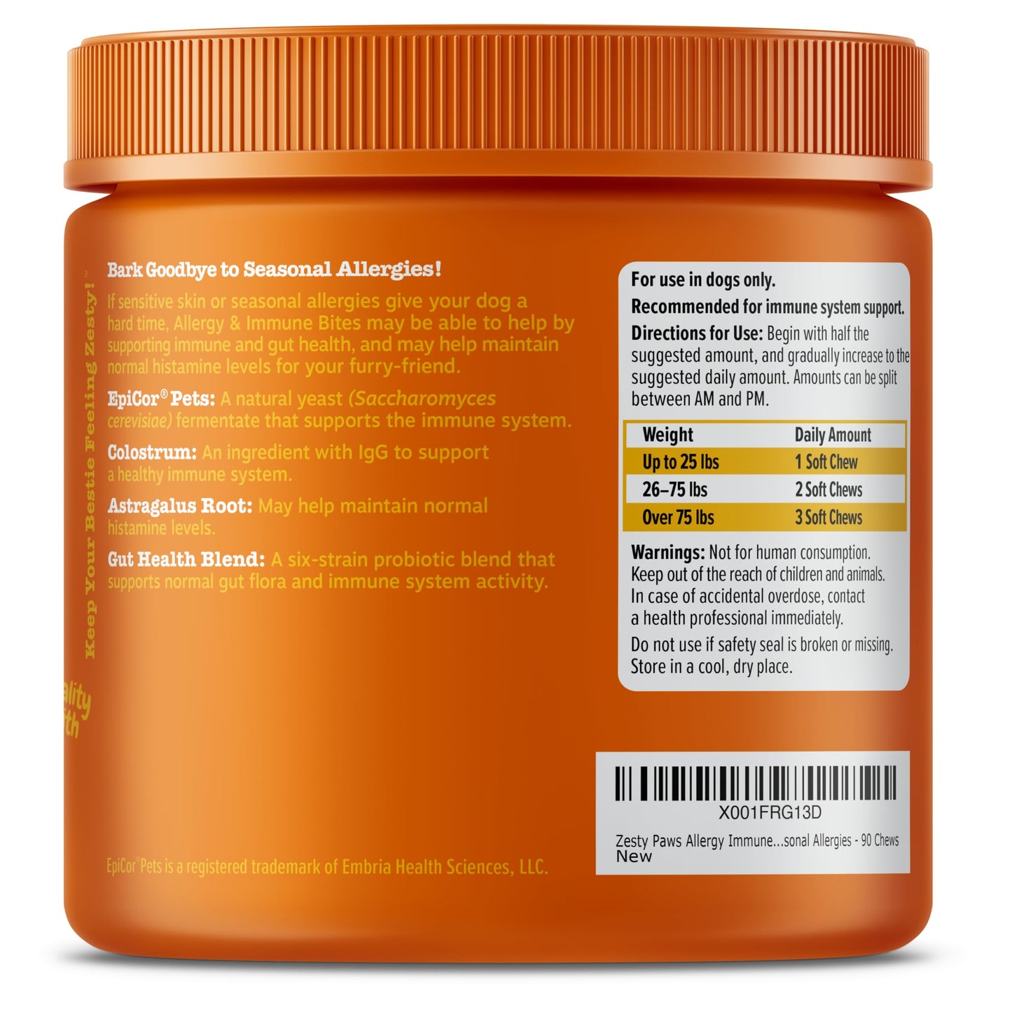 Zesty Paws Dog Allergy Relief Chews, Dog Probiotics for Itchy Skin and Ears, Lamb, 90ct