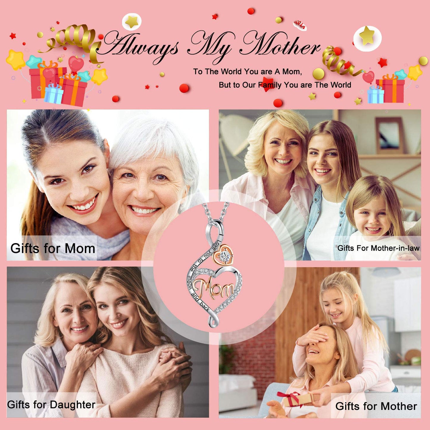 BFF&UNICORN Gifts for Mom, Silver Heart Infinity Necklaces for Women Wife,Birthday Mothers Day Jewelry Gifts for Mom from Daughter Son