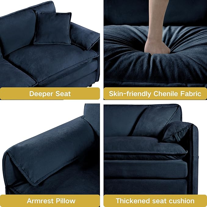 RENDGO 143" Modular Sectional Sofa, Chenille Cloud Couch for Living Rooms & Apartment, Deep Seat Comfort, Flexible U-Shape Combination Sofa for Family Guest Rooms,2 Ottoman,Blue