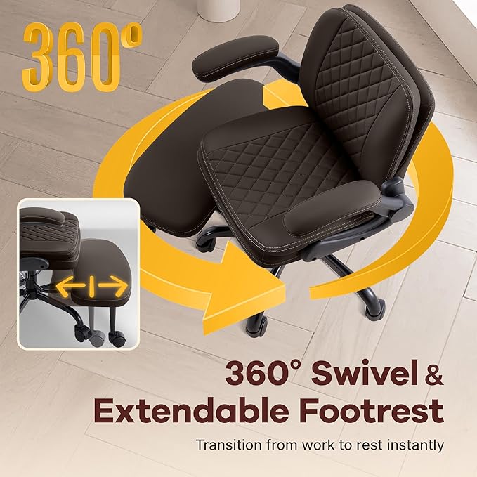AreShark Cross Legged Office Chair: ADHD Criss Cross Desk Chair with Wheels & Stretchable Rotating Footrest - Height Adjustable Wide Yoga Kneeling Meditation Chair with Flip-up Armrests Back Support