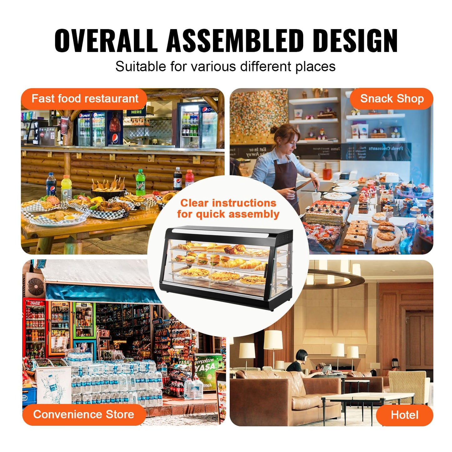 VEVOR 3-Tier Commercial Food Warmer Display, 1500W Food Display Warmer with Light, Adjustable Shelf and Temperature Display, 86℉~185℉ Steam Heating, 180L for Hamburger, Pizza, Bread, Fried Chicken