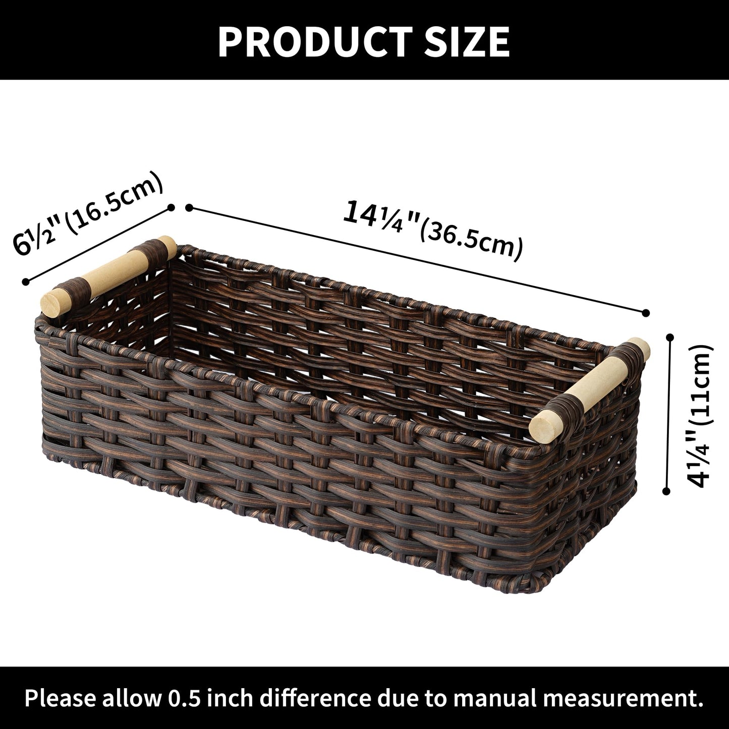 GRANNY SAYS Wicker Baskets for Shelves, Wicker Baskets for Storage, Waterproof Toilet Basket Tank Topper, Basket Organizer with Handle, Toilet Paper Basket for Back of Toilet, 14¼" x 6½" x 4¼", Brown